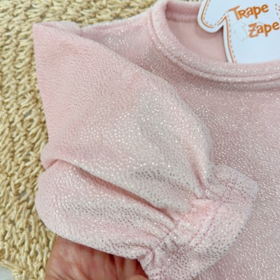 Vestido Manga Longa em Plush Foil com Lacinho e Brilhos - Rose